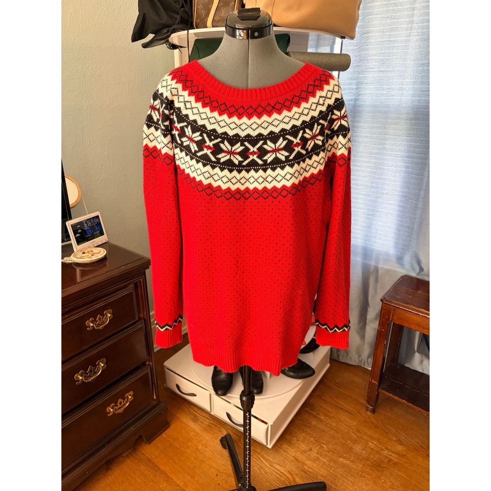 Talbots Sweater Plus 1X Red Fair Isle Snowflake Knit Holiday Winter Pullover